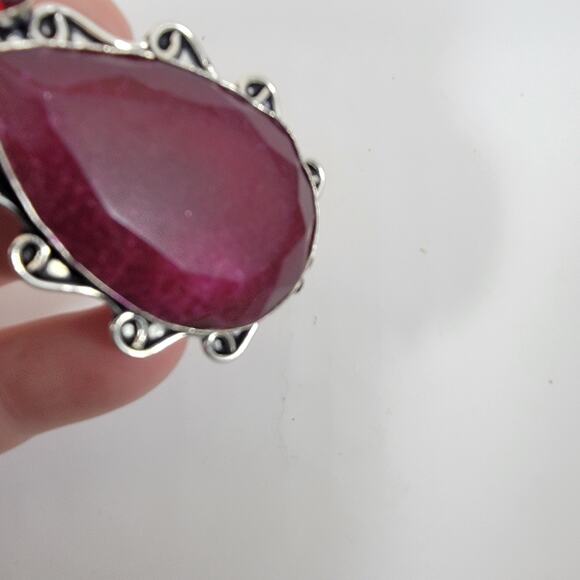 Handmade Sterling Silver Pendant with Faceted Ruby and Garnet Gemstone Accents - Picture 9 of 10